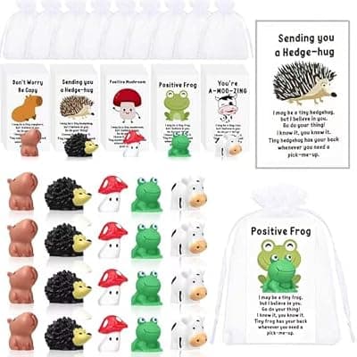 [EYRBVX] EYRBVX 25 Sets Animal Pun Note Cards Employee Appreciation Gift Bulk Resin Animals Toy with Thank You Card Coworker Stuff Set Teacher Inspiration Note