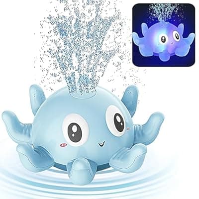[Yafacuha] Light Up Octopus Sprinkler Bath Toy for Toddlers 1-3, Baby Bath Toys with Fountain for Pool Bathtub & Water Table, Birthday Gifts for 1 2 Year Old Boys Girls