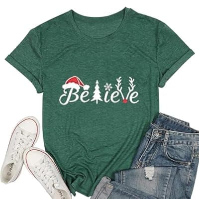 [DESFSE] DESFSE Merry Christmas Shirts for Women Christmas Short Sleeve Tshirt Xmas Buffalo Plaid Tree Cute Graphic Print Tee Tops