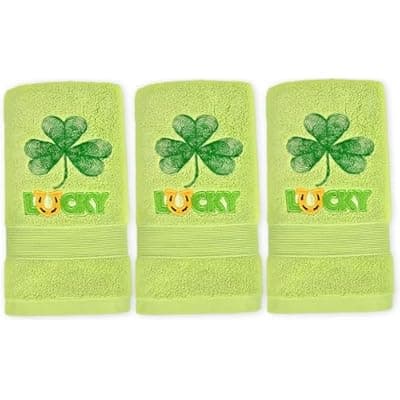 [Aoclunar] Aoclunar St Patricks Day Hand Towels Set of 3, 14'' x 30'' Cotton Shamrock Embroidered Decorative Towels for Bathroom, Kitchen, Home, and Housewarming Gifts