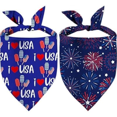 [QIRUIMI] 4th of July Dog Bandanas, Patriotic Holiday Party Pet Decorations 2 Pack, Adjustable Independence Day Bandana American Flag Triangle Bibs Cat Scarf Set