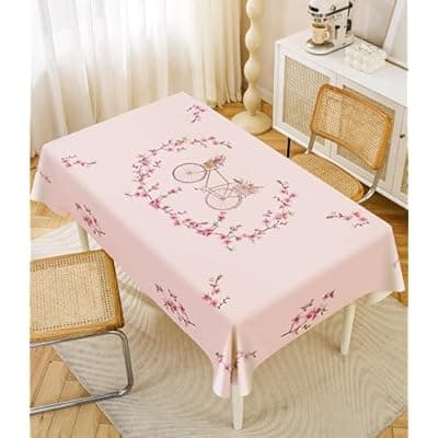 [LPMingjia] LPMingjia Cherry Blossom Pink Floral Tablecloth,Spring Tablecloth Rectangle, Japanese Tablecloth for Birthdays,Weddings,Mother’s Day,Garden,Tea Party（55inch*102inch
