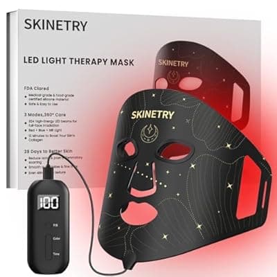 [Skinetry] Skinetry LED Face Mask Light Therapy, Portable Red Light Therapy for Face,7 Modes with 2000mAh Rechargeable Remote, 324 LEDs for Radiant Glow, at Home
