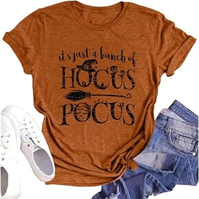 [DESFSE] DESFSE It's Just A Bunch of Hocus Pocus T-Shirts for Women Sanderson Sisters Shirt Halloween Movie Graphic Fall Tee Tops