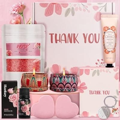 [Oukuok] Thank You Gifts for Women, 9-Piece Rose Pamper Set – Luxury Relaxation Bath & Spa Hamper, Ideal Birthday Gift Box for Best Friend, Mum, Sister, Teacher, Unique Appreciation Presents(Thank You)