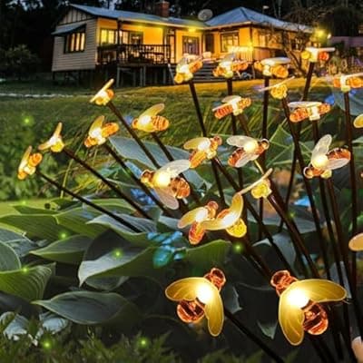 [HFLYJPYW] HFLYJPYW Solar Firework Lights 2Pcs Garden Lights Outdoor Waterproof, 120 LED Distribution in 40 Branches Copper Wire, Festive daysStarburst Lights for Path, Patio, Yard (Powder Warm White)