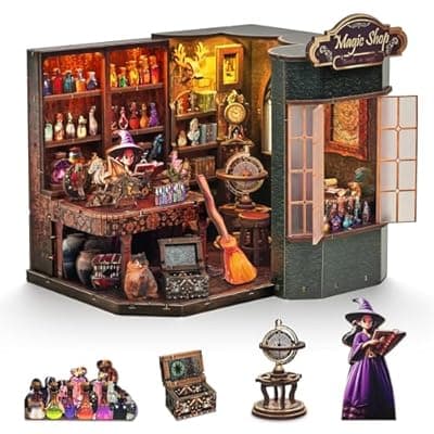 [OTIOTHING] Book Nook Kit – DIY Miniature House Dollhouse for Adults & Teens, 3D Wooden Puzzle Tiny House Bookshelf Insert with LED Lights, Booknook Library Decor Gift for Family & Friends