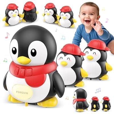 [Pobaiyi] Baby Toys 6-12 Months Musical Dancing Talking Penguin Tummy Time Toys Set Mama and Babys, Light Up Crawling Repeating Words Interaction Newborn Infant Toddler Toys Birthday Easter Gifts for Kids