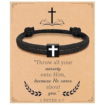 [Sistble] Sistble Easter Gifts, Easter Basket Stuffers Christian Gifts Cross Bracelet for Men Handmade Braided Rope Bracelet Bible Verse Baptism First Communion Confirmation Gift for Teenage Boys Girls
