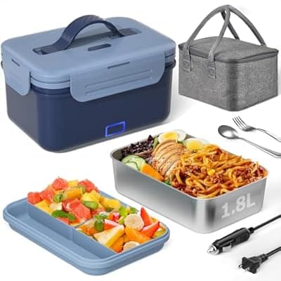 [Akhia] Akhia Heated Lunch Box Food Heater, 1.8L Electric Lunch Box for Adults Work Car/Truck Home, 100W Heating Lunch Box with Removable Stainless Steel Container, 12V/24V/110V/220V Valentine's Gift for Men