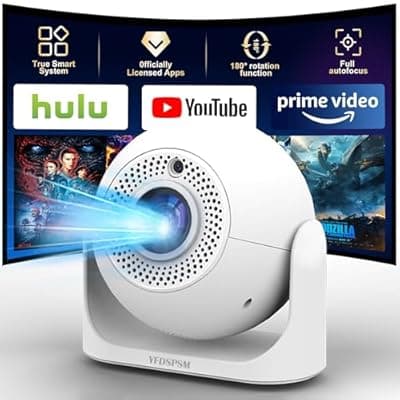 [YFDSPSM] Auto Focus Mini Projector Support 4K 1080P, Built-in APPS & Auto Keystone 180° Rotatable, Portable Projector with WiFi and Bluetooth, Home Theater Outdoor Movie Bedroom Projector, 200 ANSI Lumens