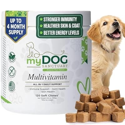 [My Dog Sanctuary] My Dog Sanctuary 14 in 1- Multivitamin for Dogs 120 Chews - Daily Support for Active & Aging Dogs Supplies/Vitamin A, D3, E, C, and B-Complex for Joint, Skin, Coat, Immune - Dog Multivitamin, Bacon