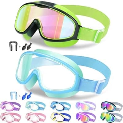 [Vvinca] Vvinca Kids Goggles with Comfort Fabric Strap, Kids Swim Goggles Wide View Anti-Fog/UV No Leaking Swimming Goggles for 3-14