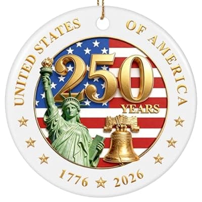 [Valyria] USA 250th Anniversary Ornament, Ceramic 1776 2026 Liberty Bell Decorations, America 250 Years Commemorative Ornaments Vintage Independence Gift