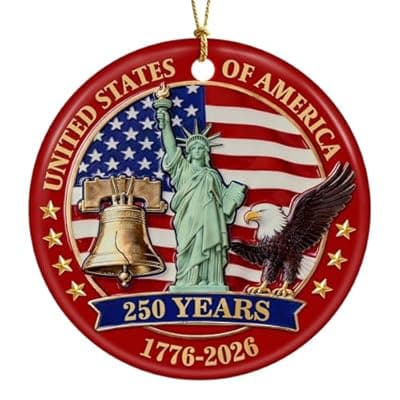 [Valyria] USA 250th Anniversary Ornament, Ceramic 1776 2026 Liberty Bell Decorations, America 250 Years Commemorative Ornaments Vintage Independence Gift