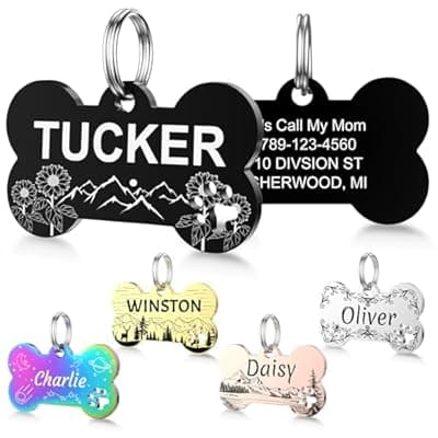 [YEHANTI] YEHANTI Dog Tags Personalized for Pets with Name Pattern Art Design - Engraved with Laser - Stainless Steel Cats Dogs ID Tags - Stylish Dog Collar Accessories (Paw Print Bone)
