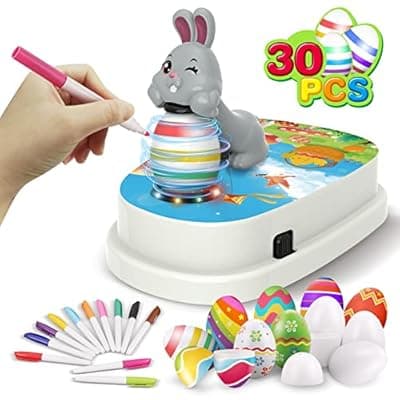 [Engfa] Engfa Easter Eggs Decorations Kit, Egg Decorator Spinner Easter Bunny Toy, Coloring Machine with 12 Dying Markers 30 Plastic Eggs and Slings, Easter Gift Sets for Kids Boys Girls Party