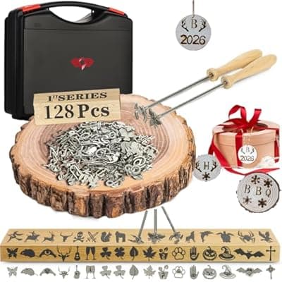 [Web Launcher String Shooters] 1 Inch 38-Piece Stainless Steel Branding Iron Kit - Alphabet, Numbers & Animal Designs for Wood Burning, Leather Crafting, Steak Marking, BBQ Grill & DIY Personalized Gifts (38)