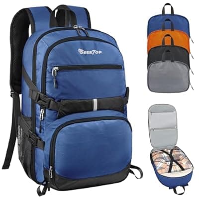 [Seektop] Seektop Lightweight Travel Backpack for Men Women, Multiple Pockets 40L Hiking Backpack Foldable Carry on Backpack for Outdoor Camping Sport Leisure (Blue)