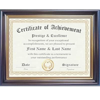 [PAZLOG] PAZLOG 8.5x11 Diploma Frame for Wall and Tabletop - Classic Walnut Brown Certificate Display with Gold Bead Accents, Gold Trim & HD Plexiglass, Degree Document Frame