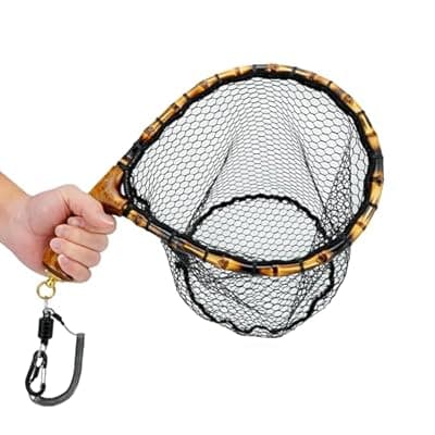 [Nuoviyiya] Nuoviyiya Fly Fishing Net with Release, Lightweight Trout Fishing Net with Wooden Handle Frame, Rubber-Coated Mesh Landing Nets for Minnow, Catch and Release
