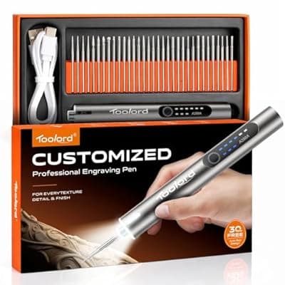[ABITAKE] Engraving Pen with LED Light,HollowCup Motor,Cordless USB Rechargeable Rotary Tool for Metal,Wood,Glass and Plastic,DIY Engraving Kit with 30 Bits,Silver