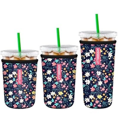 [KISSBELLY] Reusable Neoprene Cup Sleeve for Iced Coffee Cups, 3 Pack Iced Coffee Cup Insulator Sleeve for Iced & Hot Drinks Durable Beverage Cooler Holder for Iced Coffee & Cold Soda