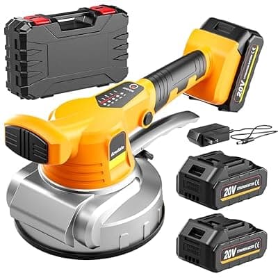 [Aredale] Tile Vibration Tool with 2 X 20V Batteries Cordless Tile Vibration, Tile Vibrator with 160mm Suction Cup 6 Adjustable Speed Digital Display for Floor, Tile,Wall