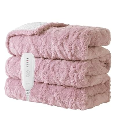 [Aheadpret] Aheadpret Heated Blanket-Electric Blanket 50"x60" Soft Heated Throw Blanket with 5 Heating Levels & 3 Hours auto-Off,Machine Washable(Pink