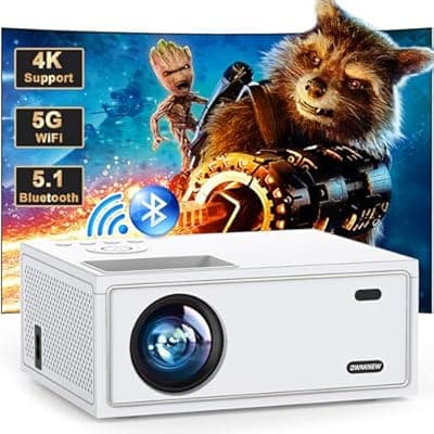 [OWNKNEW] 4K Support Projector with Wifi and Bluetooth, OWNKNEW Portable Mini Projectors for Outdoor Movies Use, Video Projector Compatible with TV Stick, Laptop, Smartphone, Xbox (White)