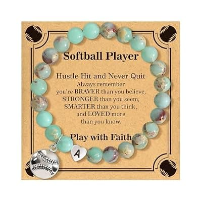 [BAYLAY] BAYLAY Softball Gifts for Teen Girls, Softball Bracelet Accessories Stuff for Women Players Team Lovers Teenage Girl Gift Heart Initial Bracelet Jewelry Birthday Gifts for Teen Girls Stocking Stuffers