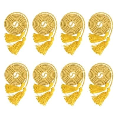 [Cidenbio] Graduation Cords Bulk 8 PCS Honor Cords for Graduation Ropes Gold Grad Cord 67" Long Braided Cord with Tassels Yellow Grad Accessories for Bachelor Master Honor Ropes for Decorations Bachelor Gown