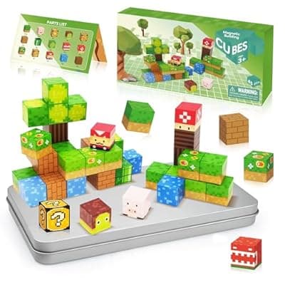 [JoxSaxin] JoxSaxin 45pcs Mini Magnetic Blocks, Magnetic Blocks Travel with Iron Box, Magnetic Building Blocks STEM Educational Learning Magnet Toys for Kids Ages 3 4 5 6 7 8 Year Old Boys Girls