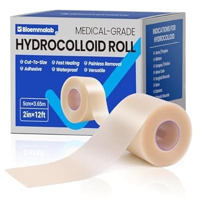 [Bioemmalab] Hydrocolloid Roll Large Adhesive Bandages Medical Grade Tape Wound Care Dressing, Cut-to-Size Waterproof Patches for Face Acne Pimple, Blister, Burn, Sterile & Fast Healing (2in x 12ft)