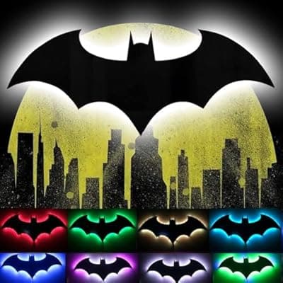 [Generic] LED Bat Night Light Superhero Cool Signal Lamp with 16 Colors Remote Control Wall Sconce Acrylic Engraved Neon Sign LightDecor for Bedroom Party Room Wall (Black)