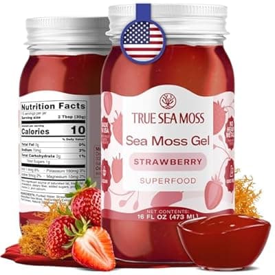 [TrueSeaMoss] TrueSeaMoss Wildcrafted Irish Sea Moss SuperFood - Made with Premium Sea Vegetables - Vegan-Friendly, Supports Digestive Health - Made in USA (Strawberry, Pack of 1)