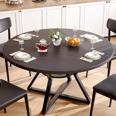 [Concho] Concho 47" Round Kitchen Dining Room Table for 4-6 Circle Dining Dinner Table with Pedestal Metal Frame,Space Saving Wood Kitchen & Dining Room Furniture, Deep Grey