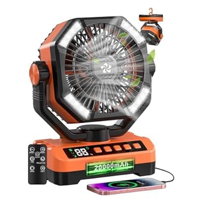 [Doviluxe] Camping Fan Battery Powered Fan - Rechargeable with Starlight, 20000mAh Battery Operated Outdoor 5 Speed Desk Fans with LED,Hook,Remote Control, Timer,Personal Fans for Tent, Power Outage, Fishing