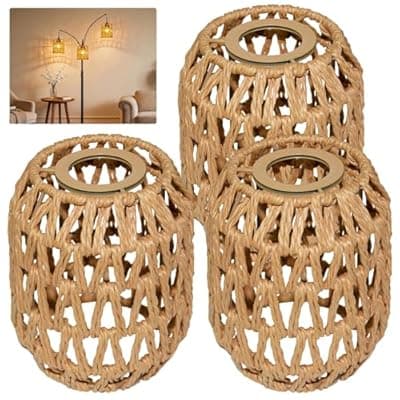 [LUCORUSC] LUCORUSC 3 Pack Rattan Lamp Shades Boho Hanging Light Lamp Shades, Woven LampShades for Floor Lamps Rattan Pendant Lights Boho Lamp Ceiling Light, Table Lamps, Plug in Pendant Light