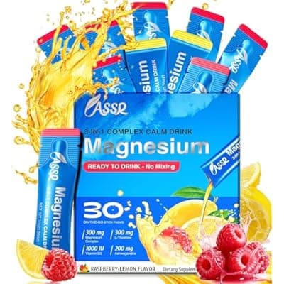 [ASSR] ASSR Calm Magnesium Glycinate Drink for Sleep Aid & Relaxation, Triple Magnesium Complex with KSM-66 Ashwagandha L-Theanine Vitamin D Balance Cortisol, Mood & Stress, No Sugar, Ready to Drink, 30ct