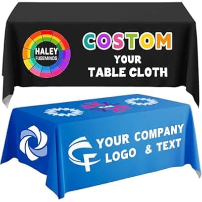 Custom Table Cloth with Business Logo 4/5/6/8/10FT Personalized Tablecloth with Text Image Customized for Business Tradeshow Company Birthday Party Wedding Decor (4FT Open Back)