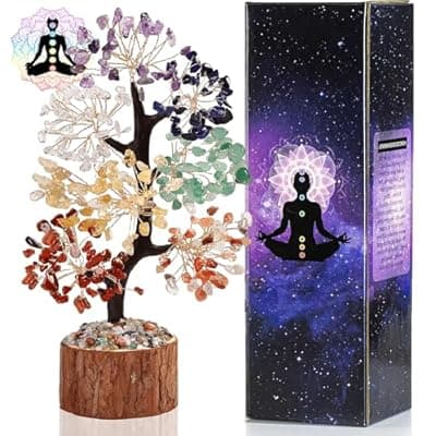 [RYANER] RYANER 7 Chakra Tree of Life Crystal Tree Decor, Good Luck Healing Crystals & Stones, Spiritual Home Office Decor for House Warming Gifts New Home, Positive Energy Handmade Gemstone Trees for Women