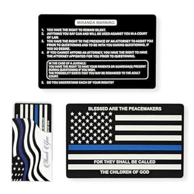 Miranda Rights Metal Card for Police Officers, Thin Blue Line American Flag Design, Miranda Warning Card for Law Enforcement Officers, Durable Aluminum Card with Patriotic Flag Sleeve, Police Duty Gea