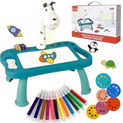 [Fluemup] Drawing Projector for Kids with Drawing Table and Color pens, Drawing Kits for Kids Ages 4-8 Learn How to Draw, Great Birthday Gift for Children.