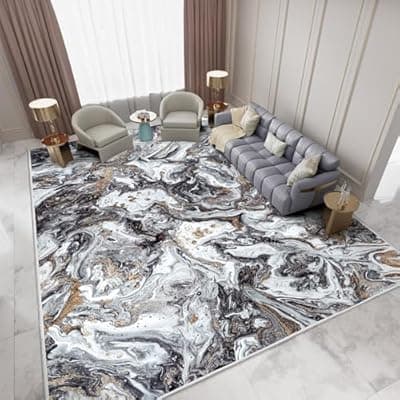 [GEMBED] GEMBED Washable Area Rug 9x12 - Artistic Style Modern Rug for Living Room Bedroom Dining Room, Soft Low Pile Machine Washable Carpet, Non Slip Non Shedding Area Rug - Black/Gold, 9'x12'
