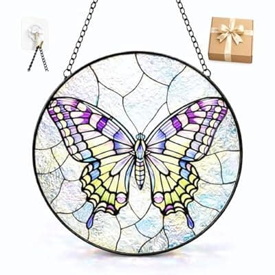 [pazoahu] Butterfly Suncatcher Window Hanging, 7.8" Stained Glass Butterfly Decor, Meaningful Gift for Family, Friends and Loved Ones, Elegant Window Decor for Living Room, Sunroom, Office and Garden