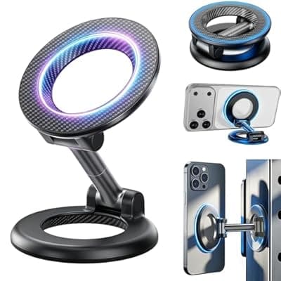 [PKYAA] PKYAA Dual Magnetic Ring Phone Holder, 2026 Upgraded Foldable Phone Mount for Magsafe, 360° Adjustable Magnetic Phone Stand for Cars/Gyms/Desk Surfaces/Iron Surfaces