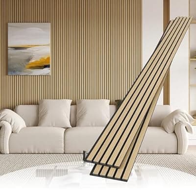 [POHARE] POHARE 2 Pack Wood Slat Wall Wood Paneling,95 x 8 in Soundpoof Wooden Engineered Wooden Slat Wall Panels,Stylish Acoustic Wall Panels for Interior Walls Decor with Felt Backing,Oak