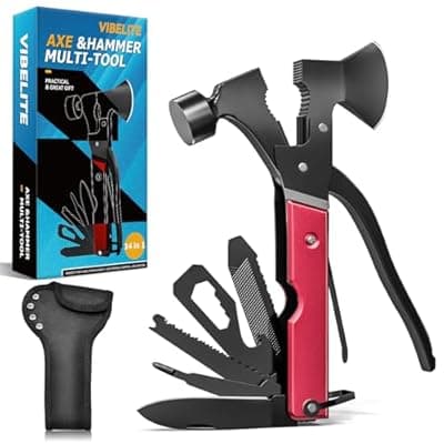 [VIBELITE] Gifts for Men, 15 in 1 Multitool Axe for Camping, Hunting, Hiking, Birthday Gifts for Men, Dad, Him, Husband, Boyfriend, Women, Mens Gift from Daughter, Wife, Son, Red