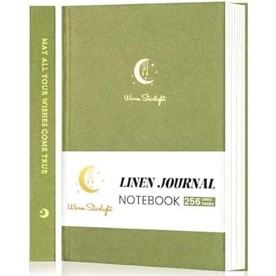 [CAGIE] CAGIE Lined Journal Notebook for Women Men, A5 Hardcover Linen Journals for Writing 256 Pages, Aesthetic Womens Diary, Gifts 8.3'' x 5.7'' Light Olive